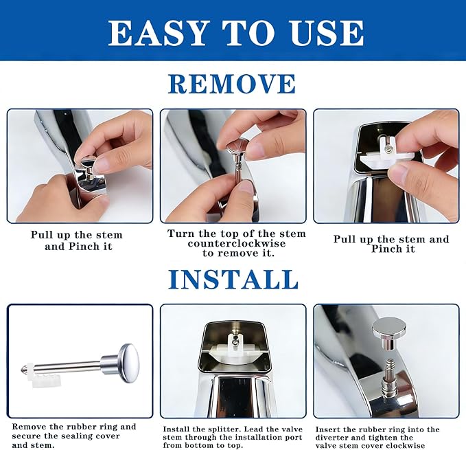 2 Set Tub Spout Diverter Repair Kit, Includes 2 x Diverter Valve Stems, 2 x Cup Seals and 2 x Gates, Bathroom Shower Bathtub Leaky Faucet Repair Replacement Parts (Chrome,Classic)