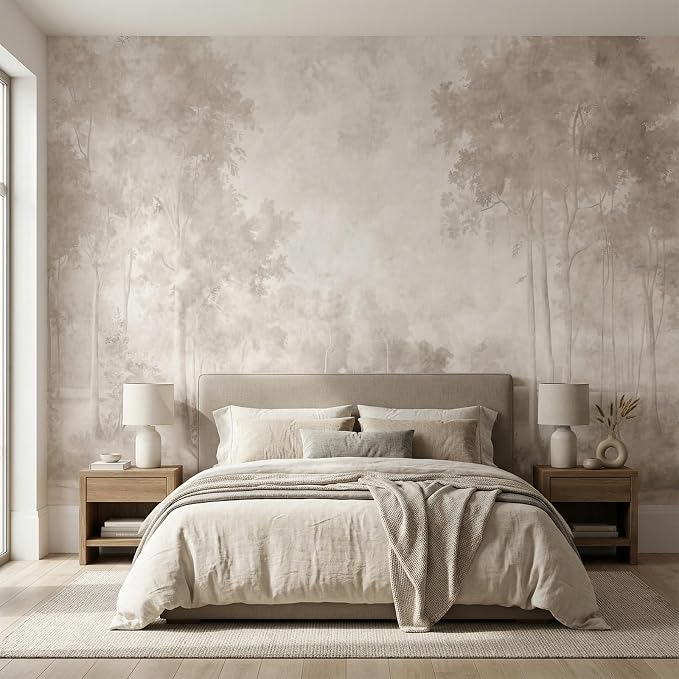 MFWFM Sepia Forest Peel and Stick Wallpaper Landscape Tree Wall Murals | 157"x110", for Bedroom Living Room Bathroom, Self Adhesive Canvas