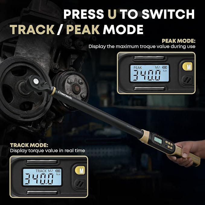 Digital Torque Wrench 1/2 Drive, 12.5-250.8 ft·lb (17-340N.m) ±1% Accuracy Electronic Torque Wrench with Buzzer and LED Heavy Duty Torque Wrench Set with Socket for Car Repair Trucks large machinery