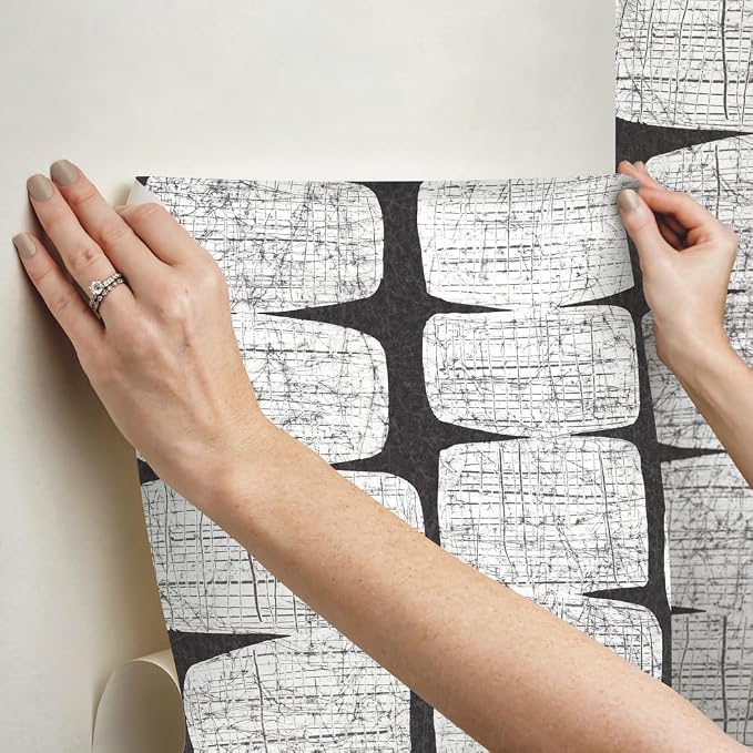 RoomMates RMK12348PL Mid-Century Beads Peel and Stick Wallpaper, Black, White
