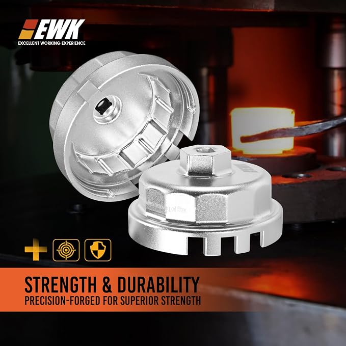 EWK 64mm Forged Aluminum Oil Filter Wrench with Drain Hose, Heavy-Duty Oil Change Tool for Toyota, Lexus, Scion 2.0L - 5.7L Cartridge Filters