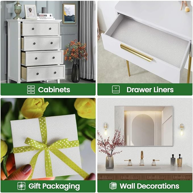 White Textured Wallpaper Peel and Stick Silk Embossed Vinyl Contact Paper | 15.7" x 787.4" Removable Wrap Paper for Cabinet - New Environmentally Friendly Upgrade Wall Paper for Cabinets Shelves