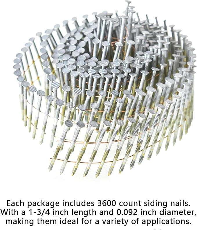 GXYWADY 3600Pcs Wire Coil Siding Nails 0.092 x 1-3/4 In Hot-Dip Galvanized Paint-Dipped Ring Shank Inclined 15 Degree Full Round Head Siding Nails of Lathing and Sheathing Materials
