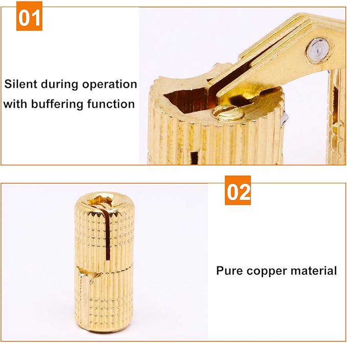 10mm Hidden Brass Barrel Hinges 180 Degree Opening Angle Cabinet Hinges for DIY Jewelry Box 12 Pack