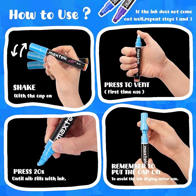 Jumbo Liquid Chalk Markers for Car Window, 12 Colors, Washable, 3 in 1 Nib for Glass, Mirror, Chalkboard, Blackboard, Signs
