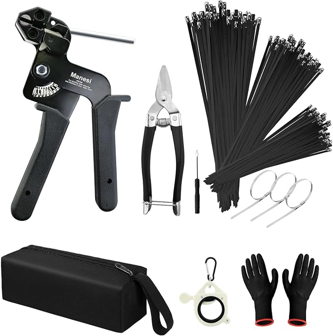 157PCS Heavy Duty 304 Stainless Steel Cable Tie Gun Kit, Includes 150PCS Metal Zip Ties(3 Sizes), Self-Locking, UV & Corrosion Resistant, for Fence, Exhaust Pipe, Chicken Coop, Farm Use