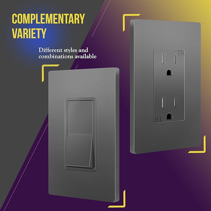 ENERLITES Decorator Light Switch or Receptacle Wall Plate, Screwless Wall Plate, Standard Size, 1-Gang 4.68" x 2.93", Polycarbonate Thermoplastic, UL Listed, SI8831-SG, Gloss Finish, Space Gray