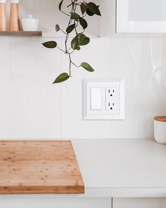 2-Pack Classic Beadboard Decorative Double Decorator Outlet Cover Plate, Pure White Unbreakable Polycarbonate Wall Plates for Electrical Outlets, Receptacle, GFCI Outlet, Dimmer Switch, 2-Gang