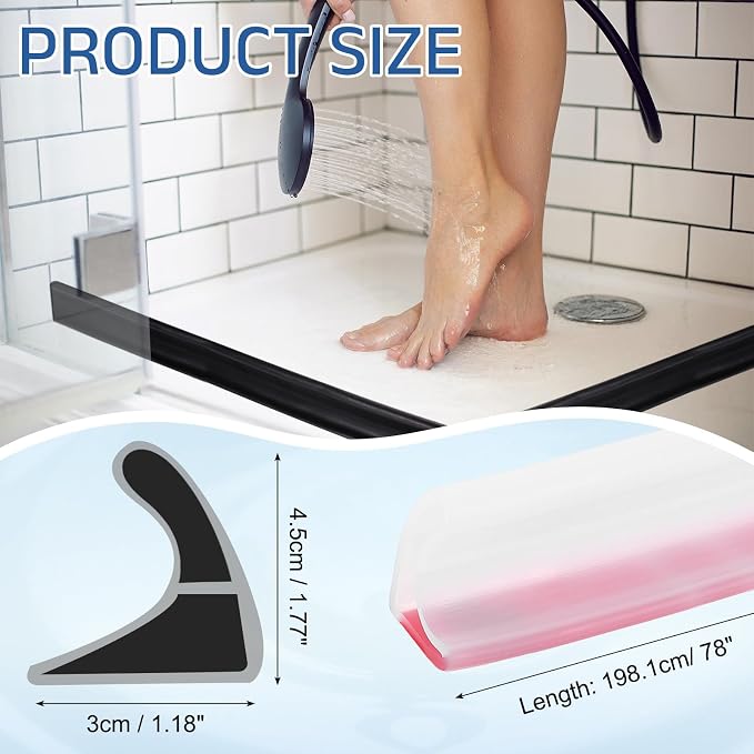 uxcell Shower Water Barrier, 78" TPE Splash Guard Shower Water Stopper Retention System for Bathtub Sink Washing Machine Dry and Wet Separation, 1.18"W x 1.77"H, Clear