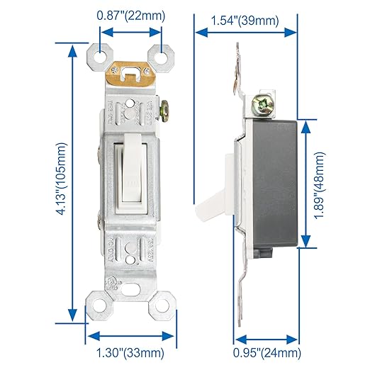 Baomain 6-Pack 15 Amp Toggle Light Switch, Single Pole, Residential/Commercial Grade, On/Off Switch, Glossy White, UL Certified