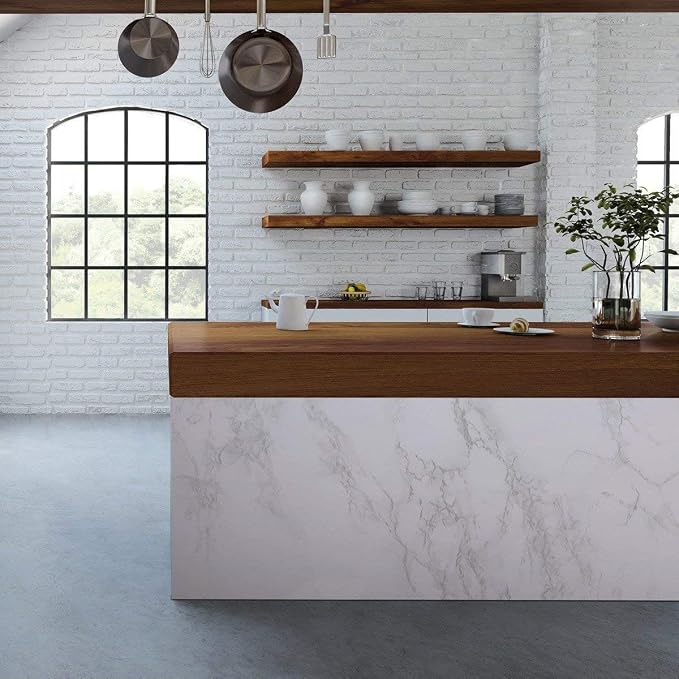 practicalWs Marble Wallpaper Granite White and Grey Paper Roll 23.6" x 118" Kitchen Countertop Cabinet Furniture is Renovated Thick PVC Easy to Remove Without Leaving Glue Upgrade