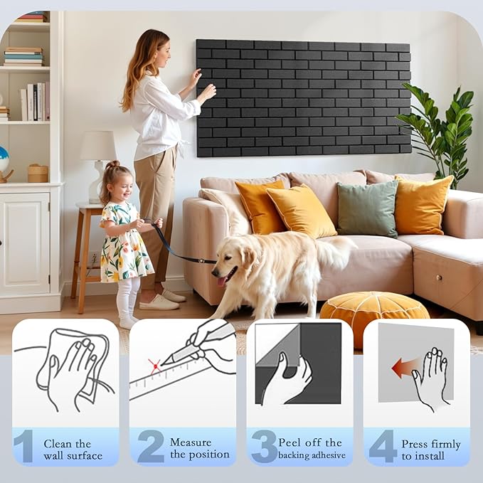 12Pack Acoustic Panels, 12"×12"×0.4" Self-Adhesive 3D Brick Pattern Sound Proof Panels for Walls, Decorative Sound Dampening Wall Panels for Recording Studios, Offices, Home, Black