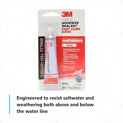 3M Marine Adhesive Sealant Fast Cure 5200 (05220) Permanent Bonding and Sealing for Boats and RVs Above and Below the Waterline Waterproof Repair, White, 3 fl oz Tube