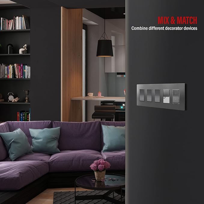 ENERLITES Elite Series Screwless Decorator Wall Plate Child Safe Outlet Cover, Gloss Finish, Size 5-Gang 4.68" H x 10.14" L, Unbreakable Polycarbonate Thermoplastic, SI8835-SG, Space Gray