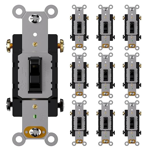 AIDA 10 Pack 4 Way Toggle Light Switch, 15 Amp, 120 Volt, Toggle Framed AC Quiet Switch, in Wall On/Off Switch Replacement, Self-Grounding, Residential and Commercial Grade, UL,Glossy Black
