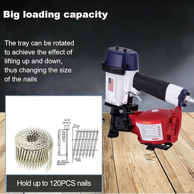 American Style CN45N Roofing Nailer, 15 Degree Roofing Nail Gun, 3/4-Inch to 1-3/4-Inch Coil Nails, 120-pcs Load Capacity Coil Nailer