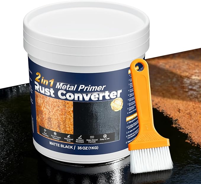 2-in-1 Rust Converter & Metal Primer - 35 oz Black Rust Inhibitor Paint for Metal Protection, Long-lasting Anti-Rust Coating for Automotive, Iron Fence, Garage Door, Outdoor Furniture
