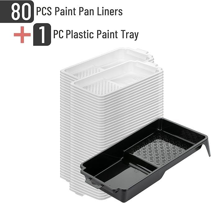 Bates- 4 Inch Paint Tray Set, 81 Pack, 1x 4 Inch Paint Roller Tray, 80x Disposable Plastic Liners, Black and White