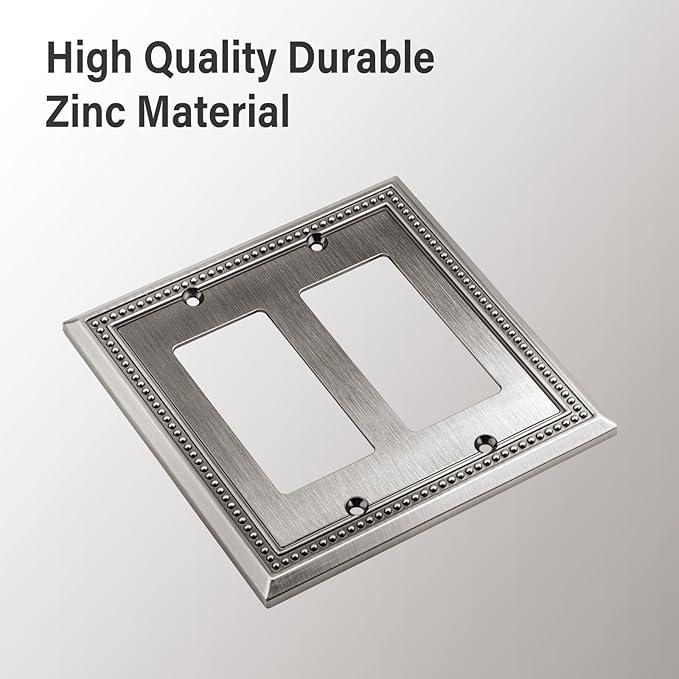 Henne Bery Sunken Pearls Heavy Duty Decorative Wall Plate Switch Plate Outlet Cover (Double Decorator, Heirloom Silver)