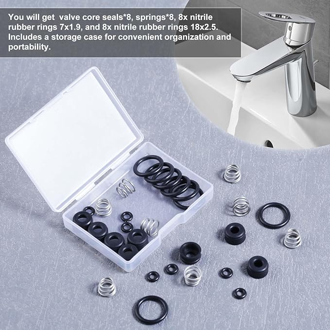 8 Pack Spring Kit Faucet Stem Assembly Repair Kits Replacement Seats and Springs Faucet Seat Repair Kit for Kitchens, Bathrooms, Bathtubs, Shower Faucets Applications