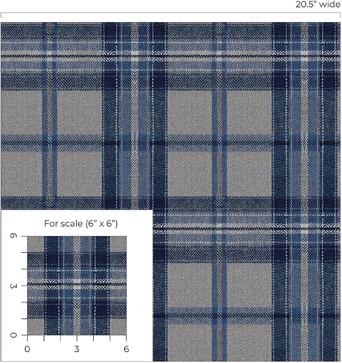NextWall Harry & Grace Herringbone Plaid Premium Matte Non-Woven Peel and Stick Wallpaper (Blue Smoke)