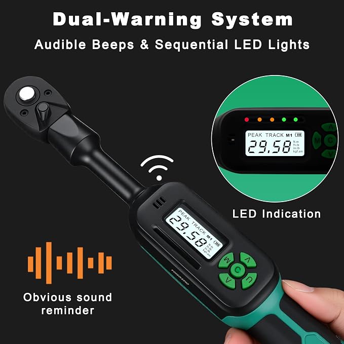 AEROFORCE 3/8" Drive Adjustable Digital Torque Wrench, 6.8-135Nm Electric Torque Wrench with 38MM Open End, Interchangeable Jaw & Ratchet Head, for HVAC, Automotive, Motorcycle and Narrow Pipeline