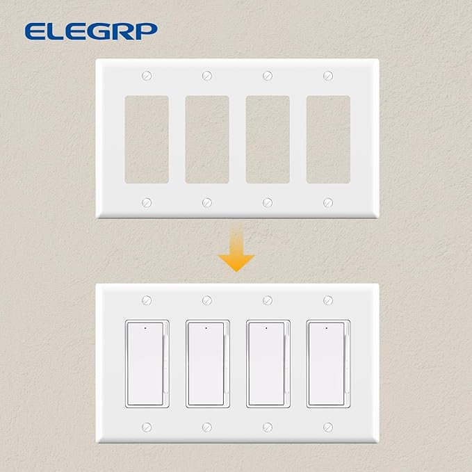 ELEGRP 4-Gang Decorative Wall Plates, Standard Size Unbreakable Thermoplastic Faceplate Cover for Decorator Receptacle Outlet Switch, UL Listed (1 Pack, Glossy White)