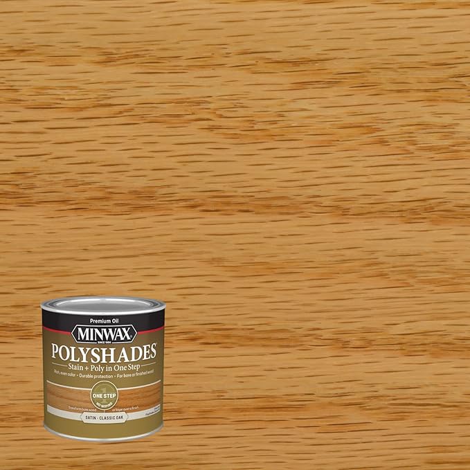 Minwax PolyShades Wood Stain + Polyurethane Finish – ½ Pint, Classic Oak, Satin
