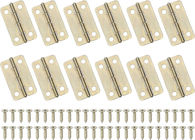 MECCANIXITY Small Butt Hinges 1-1/2 Inch Mini Jewelry Box Hinge with Screw for Jewelry Wooden Boxes Cabinet Drawer Doors Gate (Gold Tone, Pack of 12)
