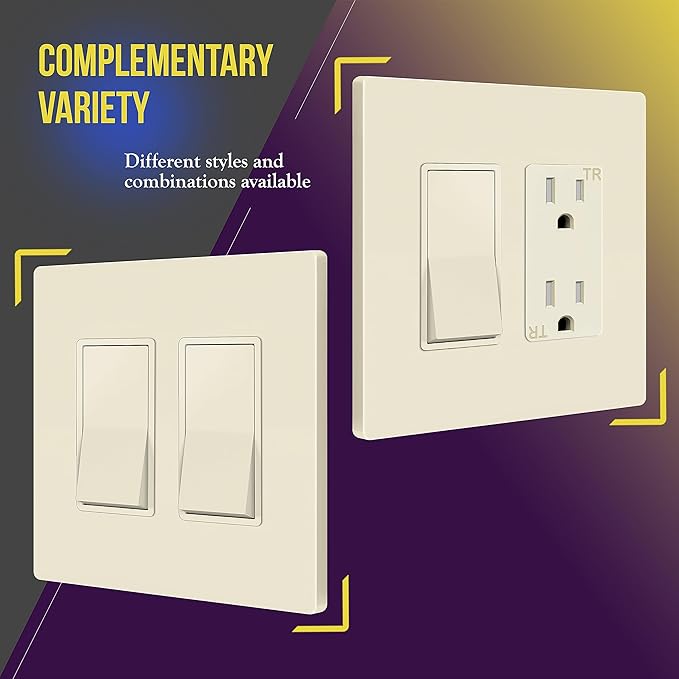 ENERLITES Screwless Decorator Wall Plates Child Safe Outlet Covers, Gloss Finish, Medium Size 2-Gang 4.88" H x 4.92” L, Unbreakable Polycarbonate Thermoplastic, SI8832M-LA-10PCS, Light Almond, 10 Pack