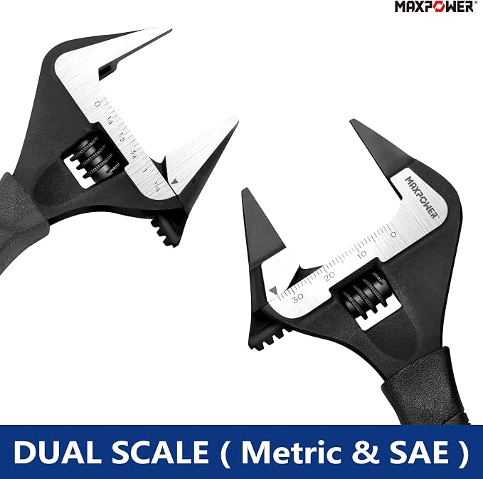 MAXPOWER 6-inch Slim Jaw Adjustable Wrench, Extra Thin Jaw Wide Opening Wrench, Dual Scale with Metric and SAE, Soft Grip Handle