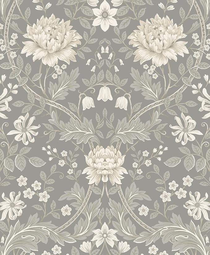 NextWall Honeysuckle Trail Floral Peel and Stick Wallpaper (Daydream Grey)