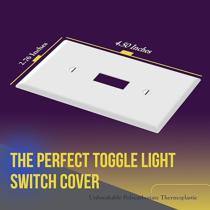 ENERLITES Toggle Light Switch Wall Plate, Gloss Finish, Standard Size 1-Gang 4.50" x 2.76", Unbreakable Polycarbonate Thermoplastic, 8811-W-40PCS, White (40 Pack)