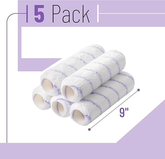 Bates- Paint Roller Covers, 9", Purple Stripes, 5 Pack, Covers for Paint Rollers 9 Inch, 9 Inch Paint Roller Covers, Paint Roller Cover, Paint Roller Covers 9 Inch, Large Paint Roller Covers