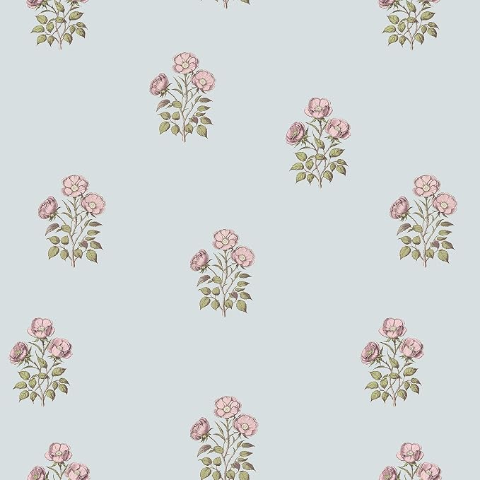 17.3" x 78.7" Vintage Blue Floral Wallpaper Peel and Stick Boho Wallpaper Removable Waterproof Rose Pattern Contact Paper for Bedroom, Bathroom, Home Wall