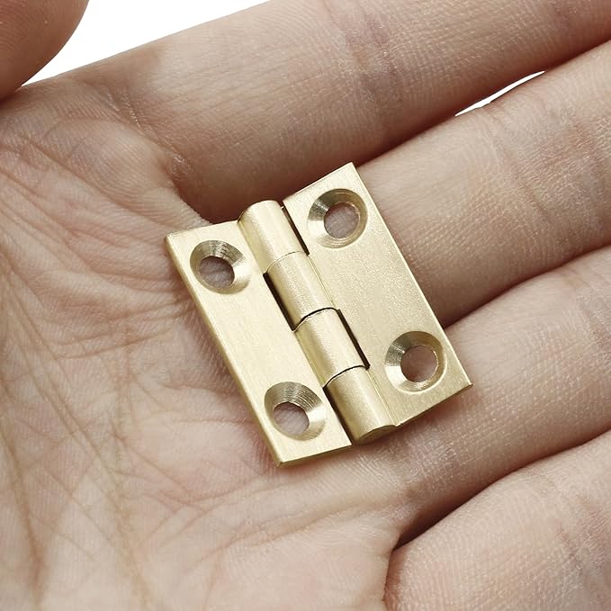 Murtenze 8 Pcs 1 Inch Mini Solid Brass Hinges，Brass Cabinet Hinge Small Box Hinges Butt Hinge for Cabinet, Drawer, Wood Box
