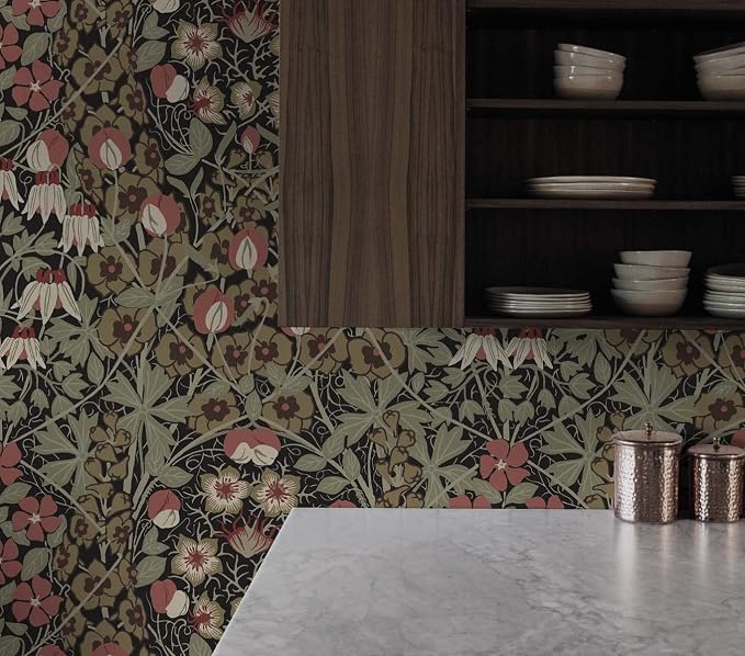 NextWall Tulip Garden Floral Peel and Stick Wallpaper (Ebony & Red Clay)