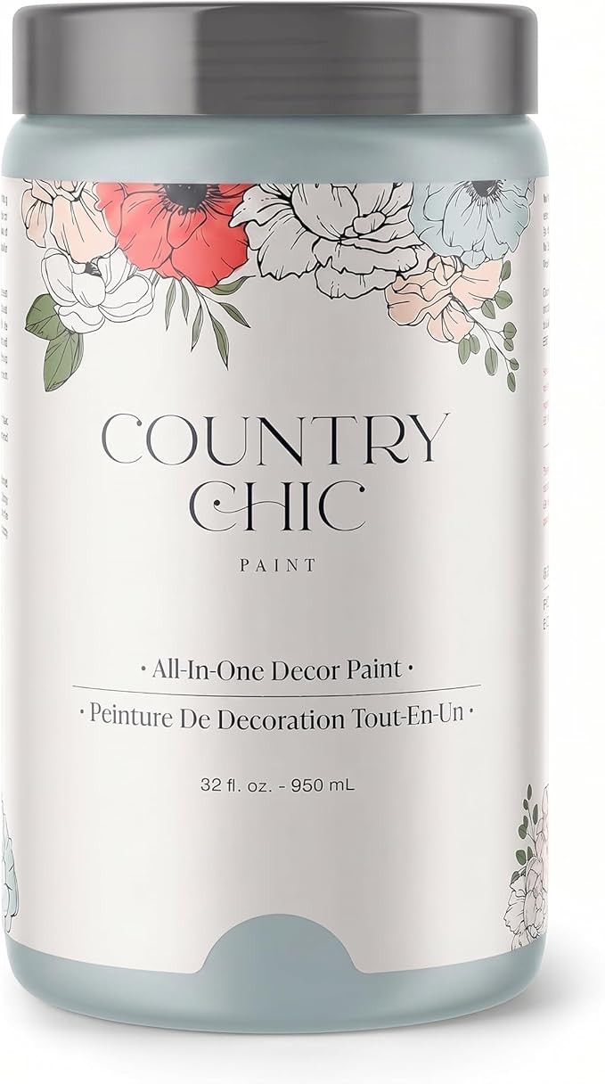 Country Chic All-in-One Chalk Paint for Furniture, Cabinets, Home Decor, Eco-Friendly, Matte Finish, Built-In Primer & Top Coat for Wood, Metal - Belle of the Ball (Light Blue) - Quart 32 oz (950 ml)