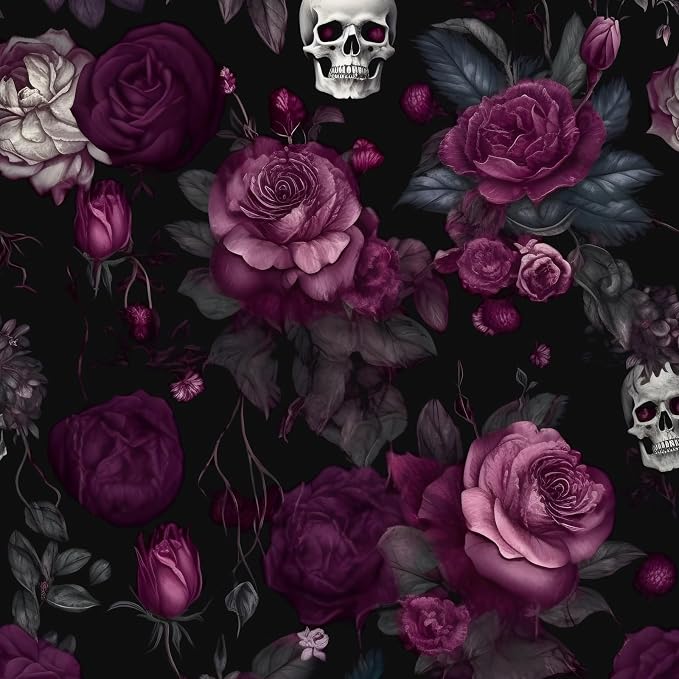ILHIIOR Black Floral Gothic Peel and Stick Wallpaper 17.5 x 393 Inches | Leaf Removable Self Adhesive Waterproof Contact Paper, Renter Friendly Decor for Cabinets, Drawers & Bedroom Walls