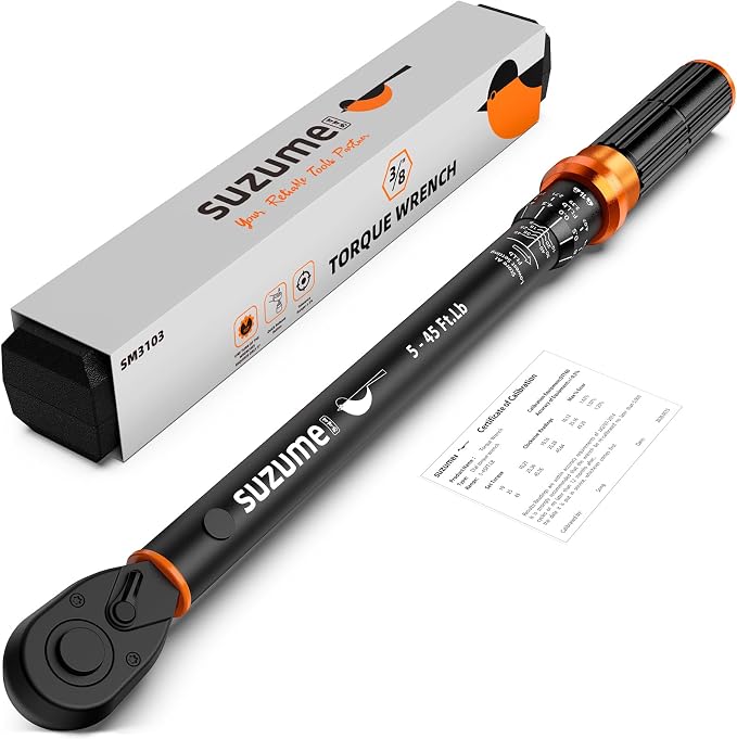 3/8 Inch Drive Torque Wrench Loud Click (5-45 Ft.Lb / 6.8-61 N.m) | ±3% Accuracy Dual-Direction Dual-Scale 72-tooth CR-V for Mechanic DIYer Bike Moto Car Spark Plug Repair with Storage Case