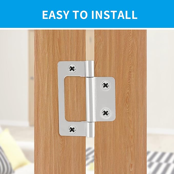 Biaungdo 12 Pcs Non-Mortise Door Hinges, 2 inch x 0.9 inch Bifold Butt Cabinet Hinges Vintage Furniture Hardware Antique Door Hinge with Screws for Door, Windows, Cabinet, Cupboard(White Nickel)