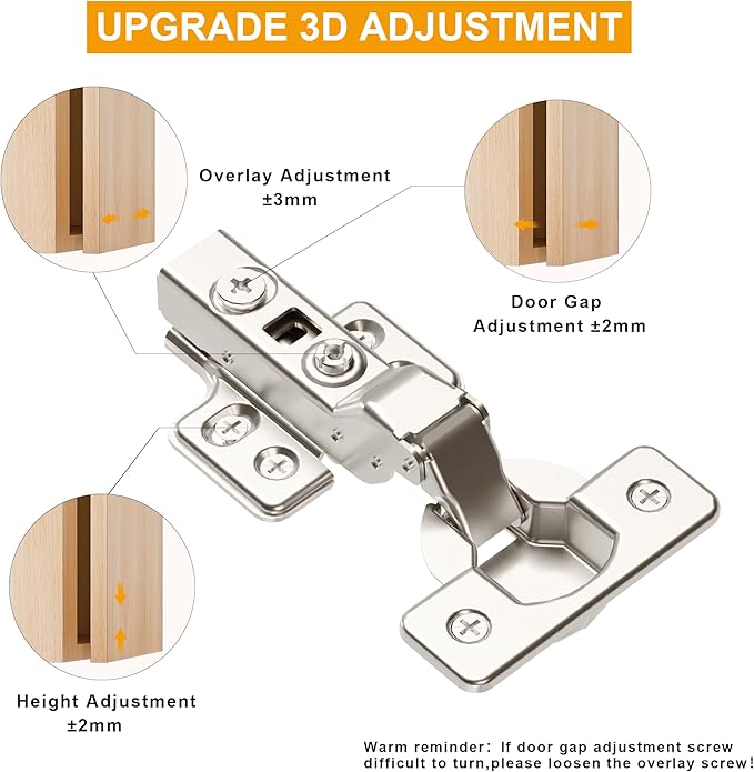 2pcs Professional Grade Half Overlay Soft Close Cabinet Hinges Frameless Concealed Cabinet Door Hinges European Soft Closing Four-Hole Mounting Plate Hinges Nickel Plated Finish