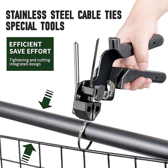 Professional Stainless Steel Cable Tie Gun & 200 Ties for Fence Repair & Vehicle Exhaust - Heavy Duty 304 Metal Zip Ties (11.8 Inch) UV-Resistant with Flush-Cut Technology