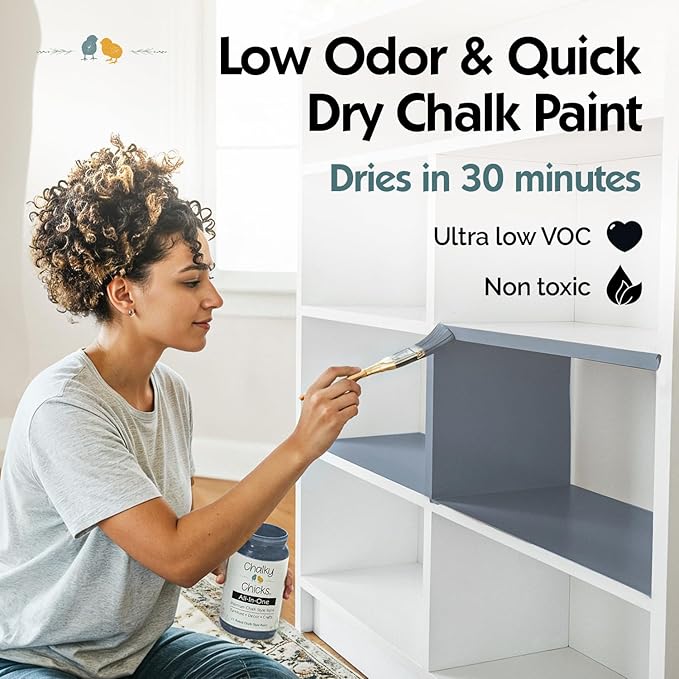 Chalky Chicks 32 Fl Oz Matte Steel (Blue Gray) Chalk Paint for Furniture Without Sanding - No Prep Furniture Paint No Sanding All in One for Crafts, Wood, Walls, Cabinet, Metal, Dresser, Farmhouse