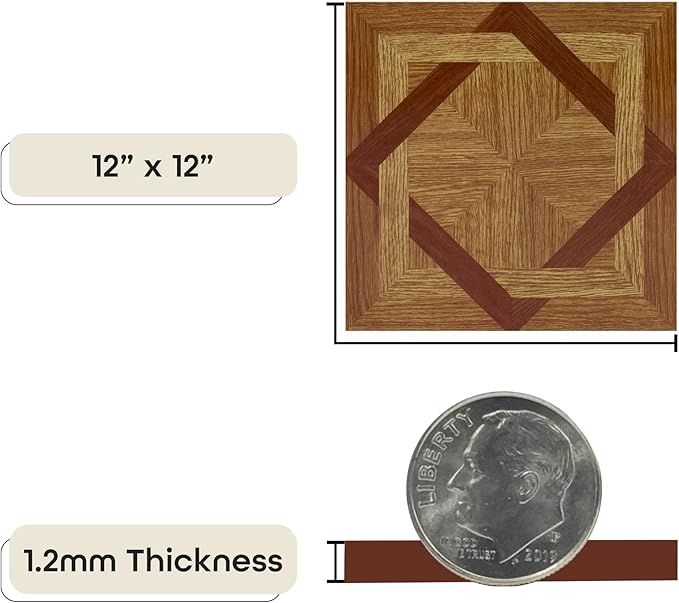 Tivoli Self Adhesive Vinyl Floor Tiles, 45 Tiles - 12" x 12", Wood Diamond - Peel & Stick, DIY Flooring for Kitchen, Dining Room, Bedrooms, Basements & Bathrooms by Achim Home Decor