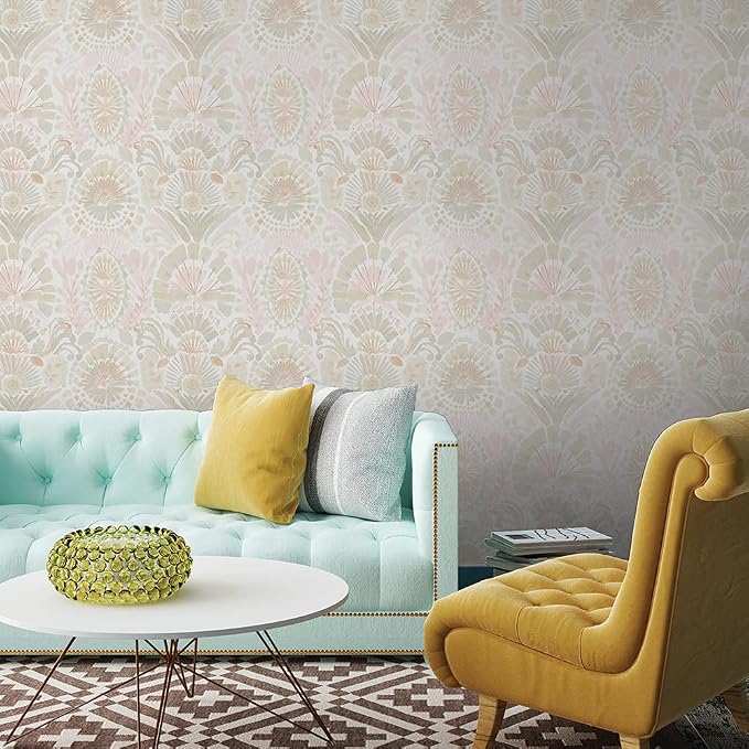 Tempaper Pink Bohemia Damask Removable Peel and Stick Boho Wallpaper, 20.5 in X 16.5 ft, Made in the USA
