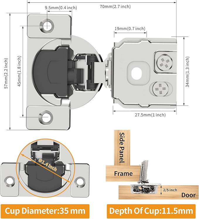 Chibery 10 Pack 1-5/16" Overlay 3D Soft Close Concealed Hinge for Face Frame Door, Smooth Slow Self Closing Hinges, Satin Nickel, Hidden 105° Open Angle Stainless Steel Hinge for Kitchen Cabinet Door