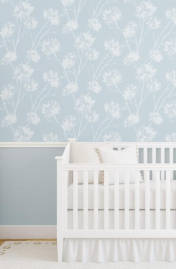 NextWall One O'Clocks Botanical Peel and Stick Wallpaper (Light Blue)