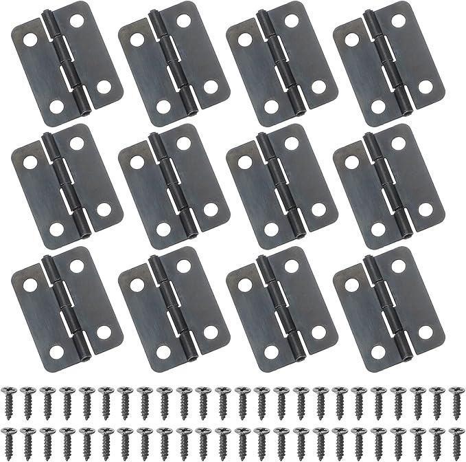 MECCANIXITY Small Butt Hinges 1 Inch Mini Jewelry Box Hinge with Screw for Jewelry Wooden Boxes Cabinet Drawer Doors Gate (Black, Pack of 12)