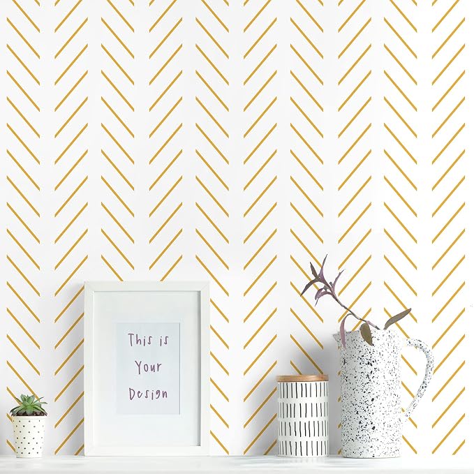 Erfoni Yellow White Peel and Stick Wallpaper Modern Herringbone Wallpaper | 17.7in x 196.8in Geometric Removable Contact Paper Bathroom Peel and Stick Self Adhesive Cabinets Wallpaper Waterproof